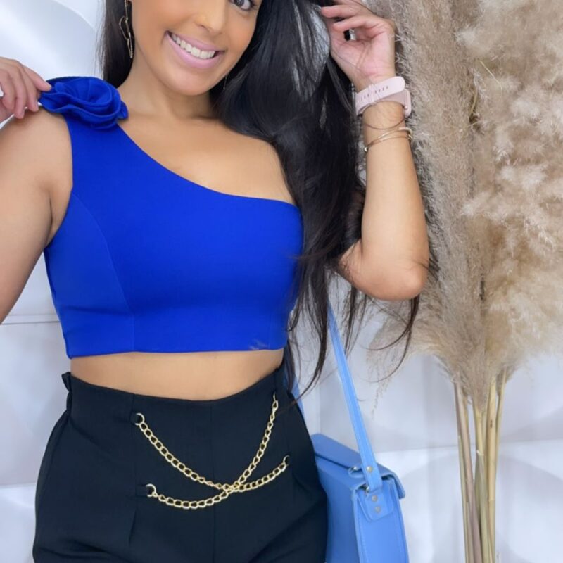 Cropped Nula Manga Azul