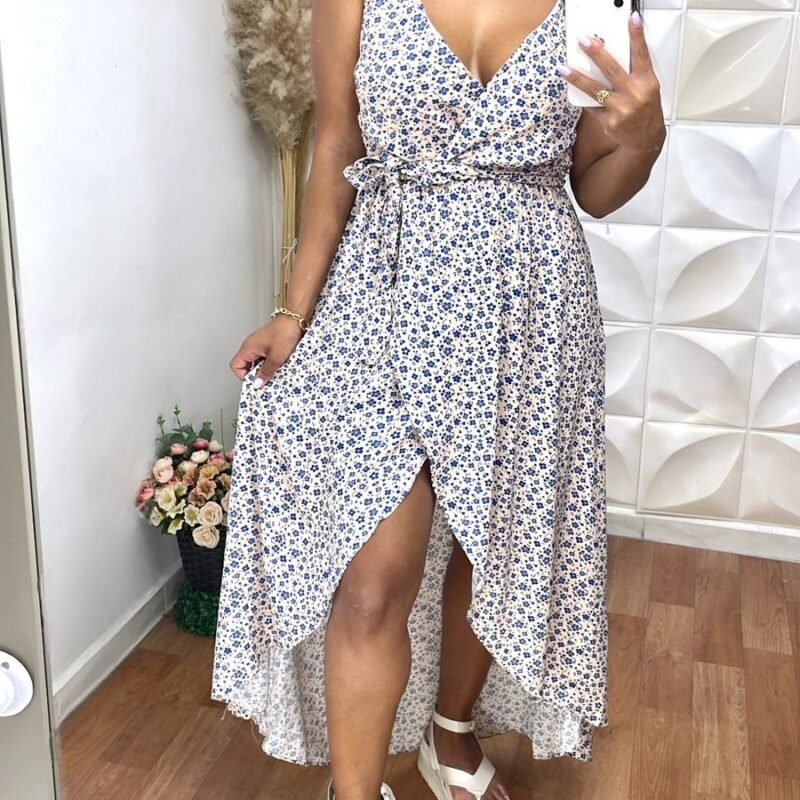 Vestido Cami Branco(florzinha Azul)