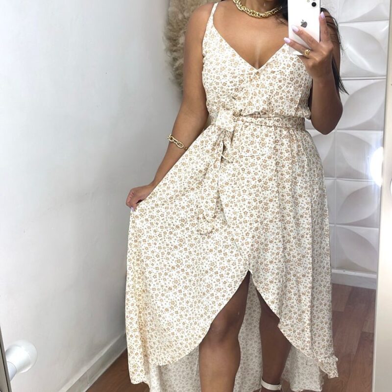 Vestido Cami Branco(florzinha bege)